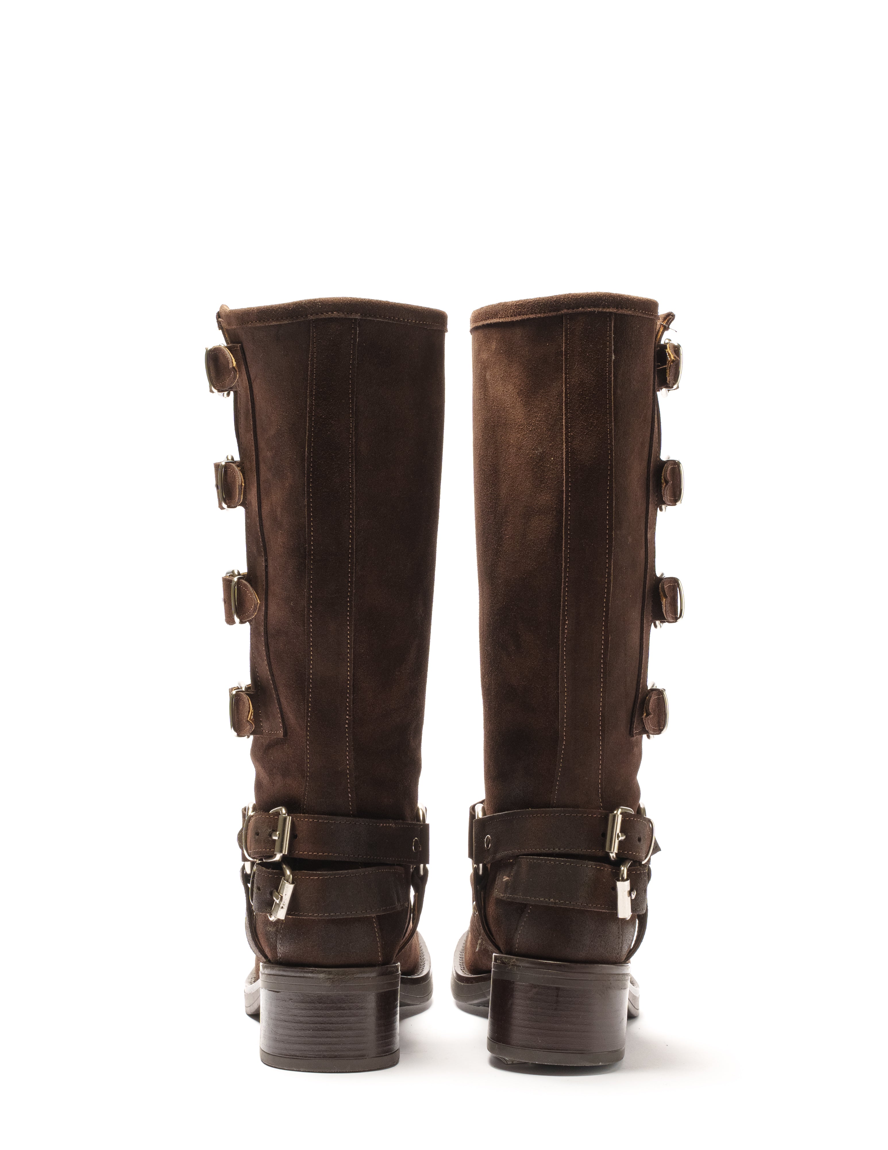 V7 - Tubular Boot Mood Biker Amphibian in Brown Suede with Rubber Sole and Buckles