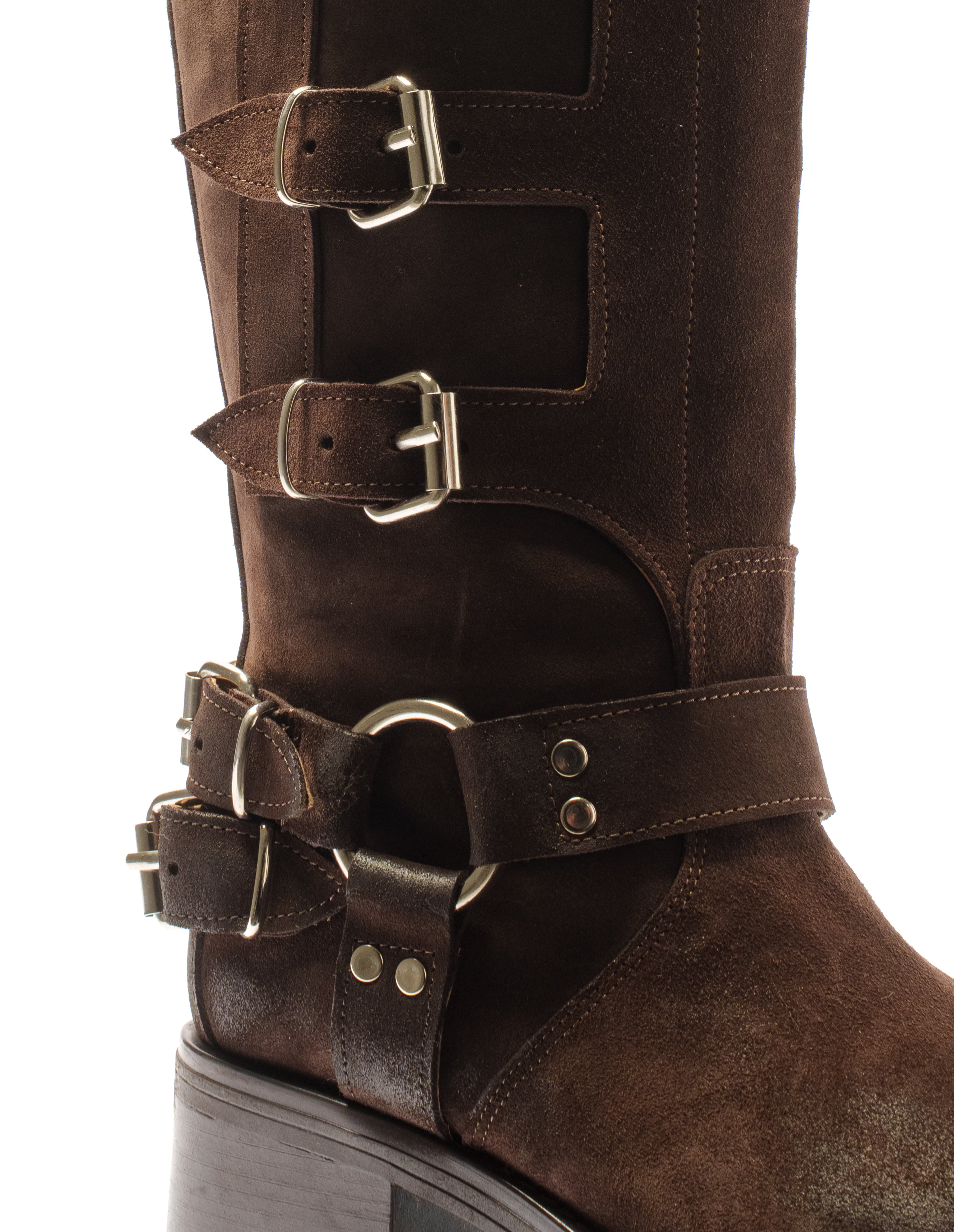 V7 - Tubular Boot Mood Biker Amphibian in Brown Suede with Rubber Sole and Buckles