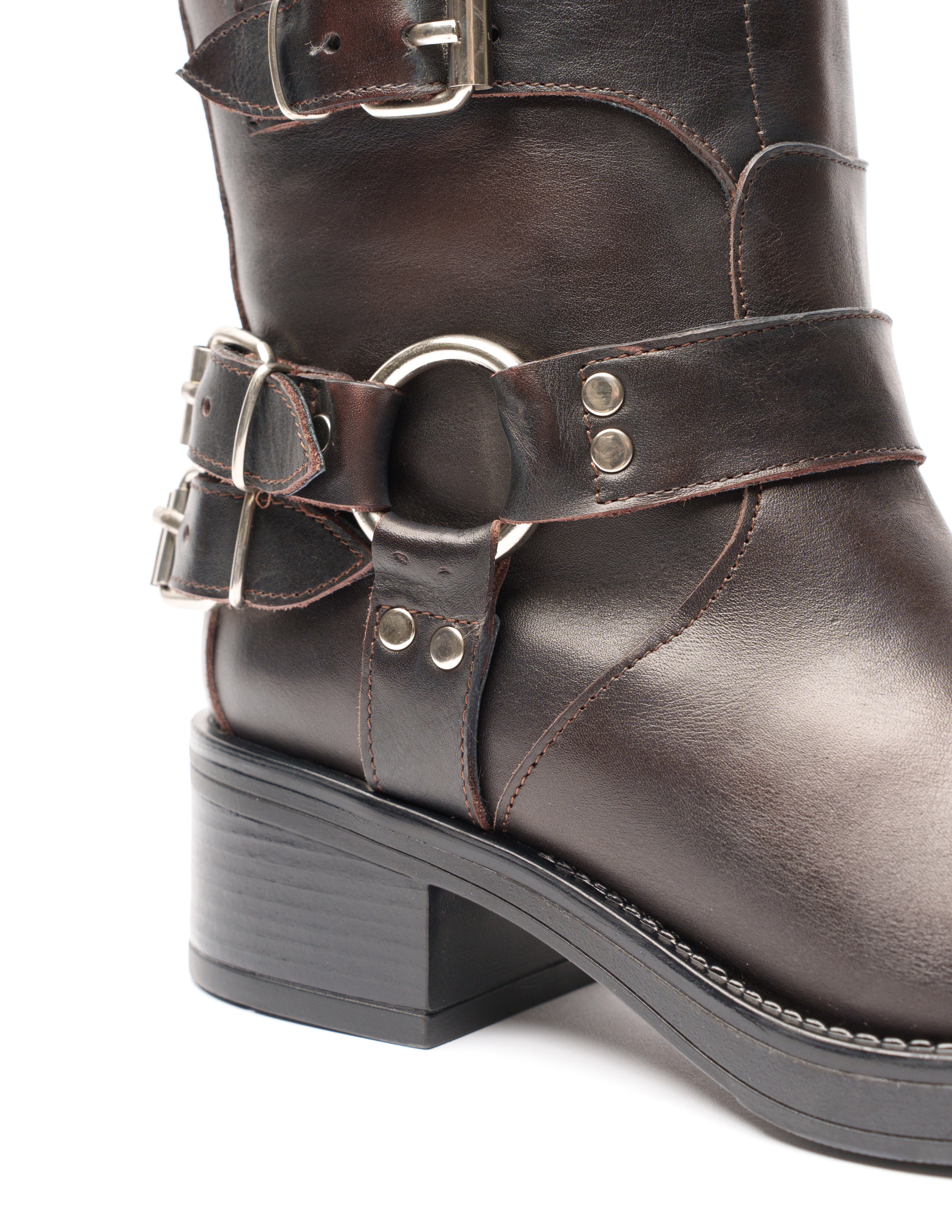 V7 - Tubular boot mood Biker Amphibian in Real Dark Brown with Rubber Sole and Buckles