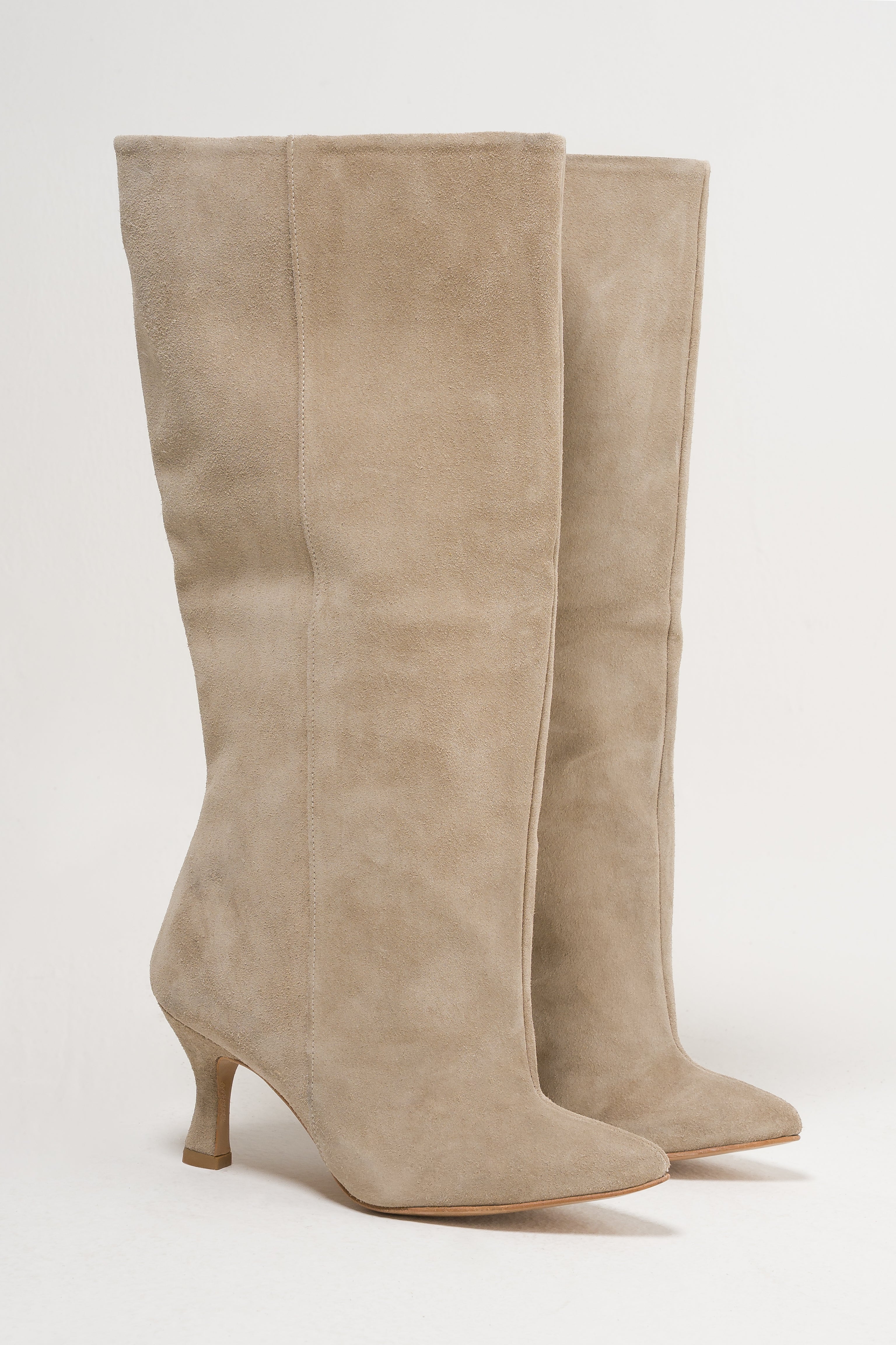 ZENDAIA - Stivale Tubolare in Vero Camoscio Daino con Tacco a Rocchetto 7 cm