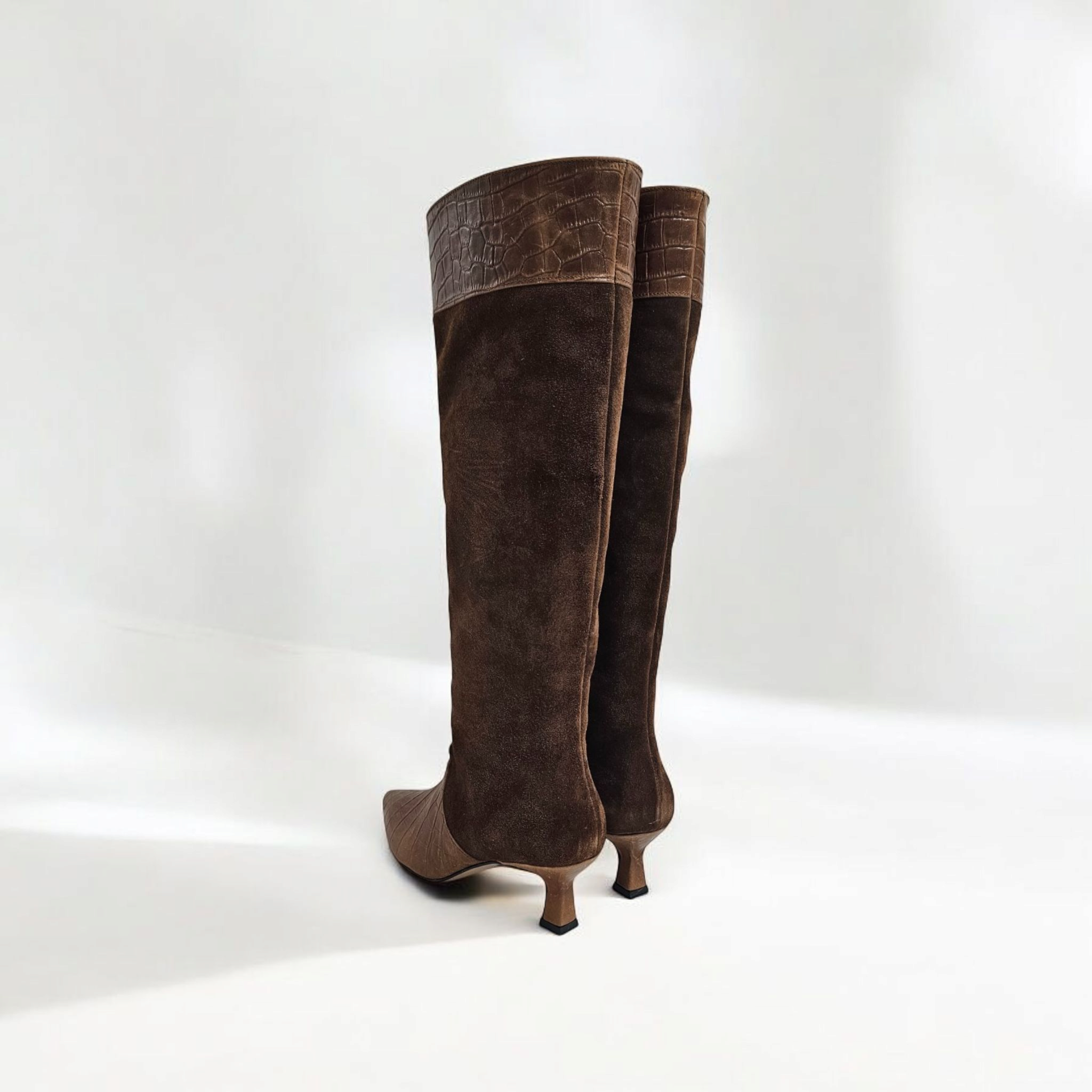 195_CROCK - Tubular boot in genuine leather with coconut effect and genuine suede leather with 5 cm rock heel