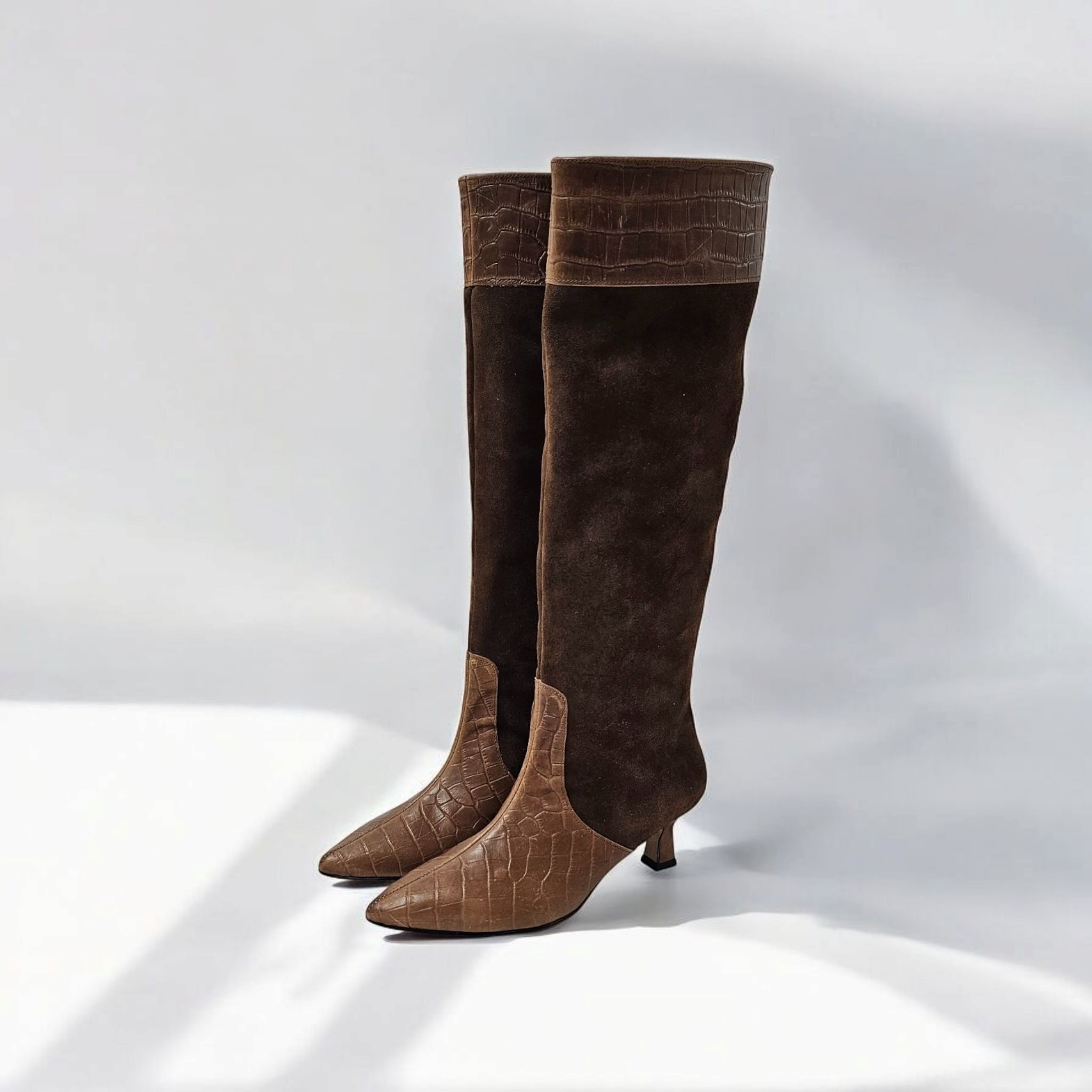 195_CROCK - Tubular boot in genuine leather with coconut effect and genuine suede leather with 5 cm rock heel