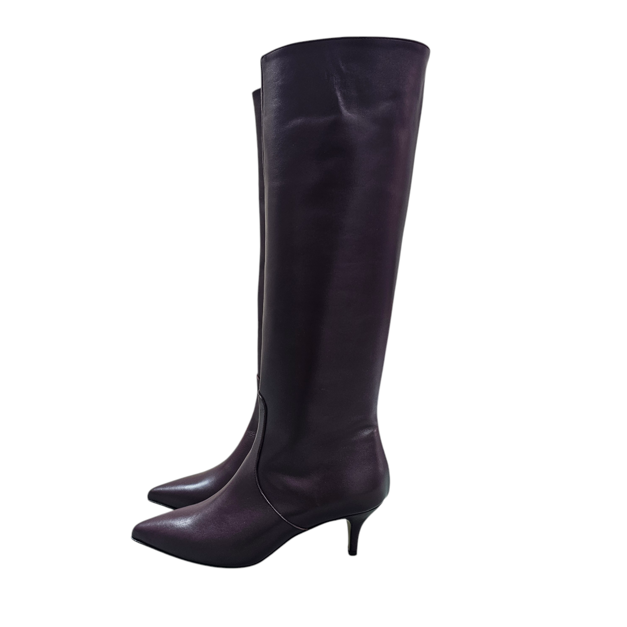 ST-195 - Bordeaux Genuine Leather Tubular Boot with 5cm Heel