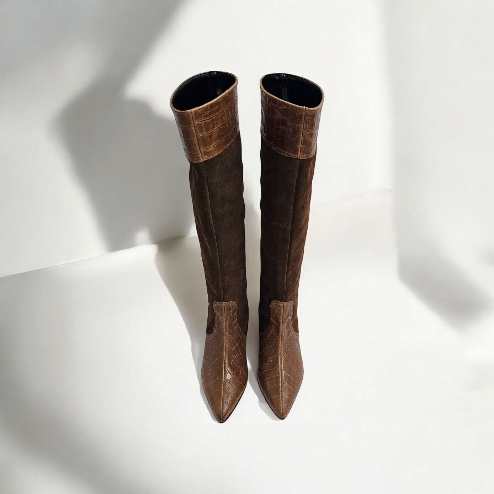 195_CROCK - Tubular boot in genuine leather with coconut effect and genuine suede leather with 5 cm rock heel