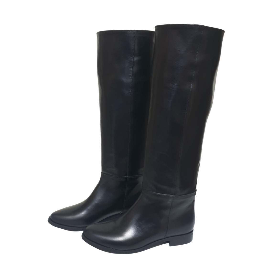 1131 - Black Genuine Leather Tubular Boot