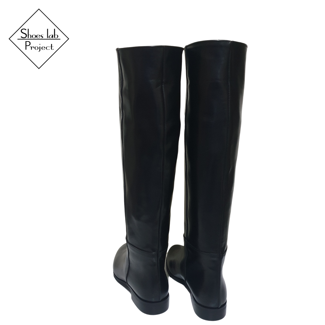 1131 - Black Genuine Leather Tubular Boot