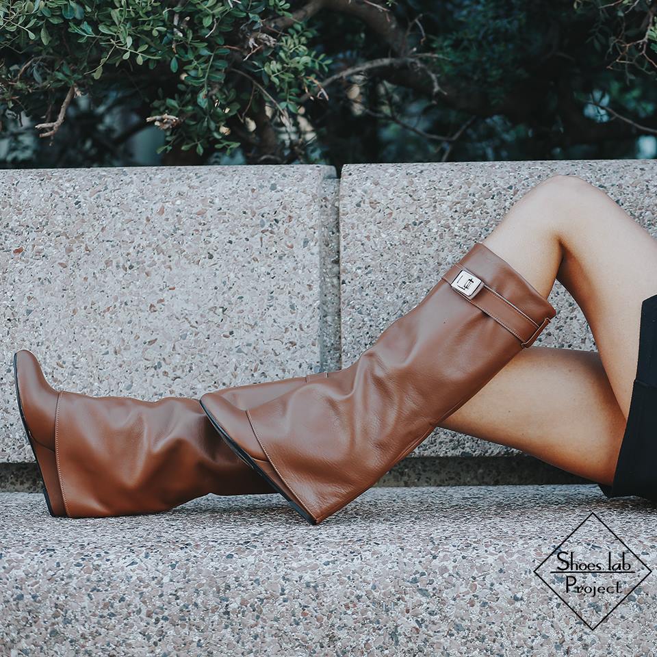 SOPHIE_CLASSIC - Tubular boot in genuine leather with accessory and 7 cm heel/wedge