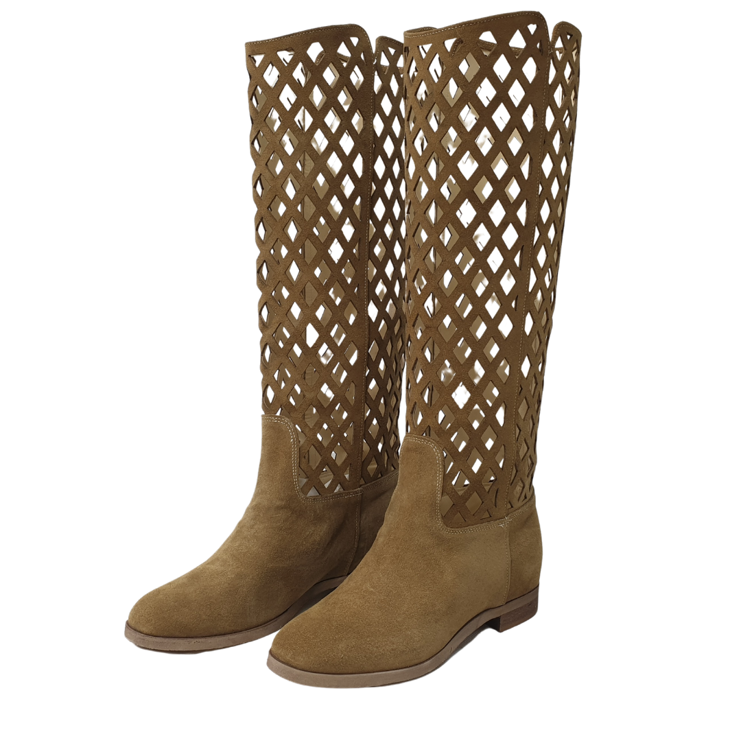 R40_NET - Tubular boot in Real Perforated Suede with internal rise