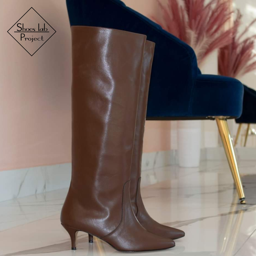 ST-195 - Brown Genuine Leather Tubular Boot with 5cm Heel