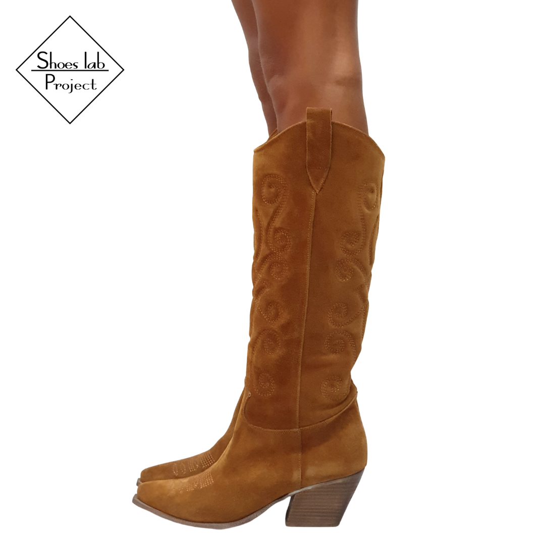 TEX 70_FLORISH - Camperos Boot in Real Suede Leather with Embroidery